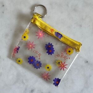 Old Navy Clear Floral Key & Card Holder - Yellow and Purple